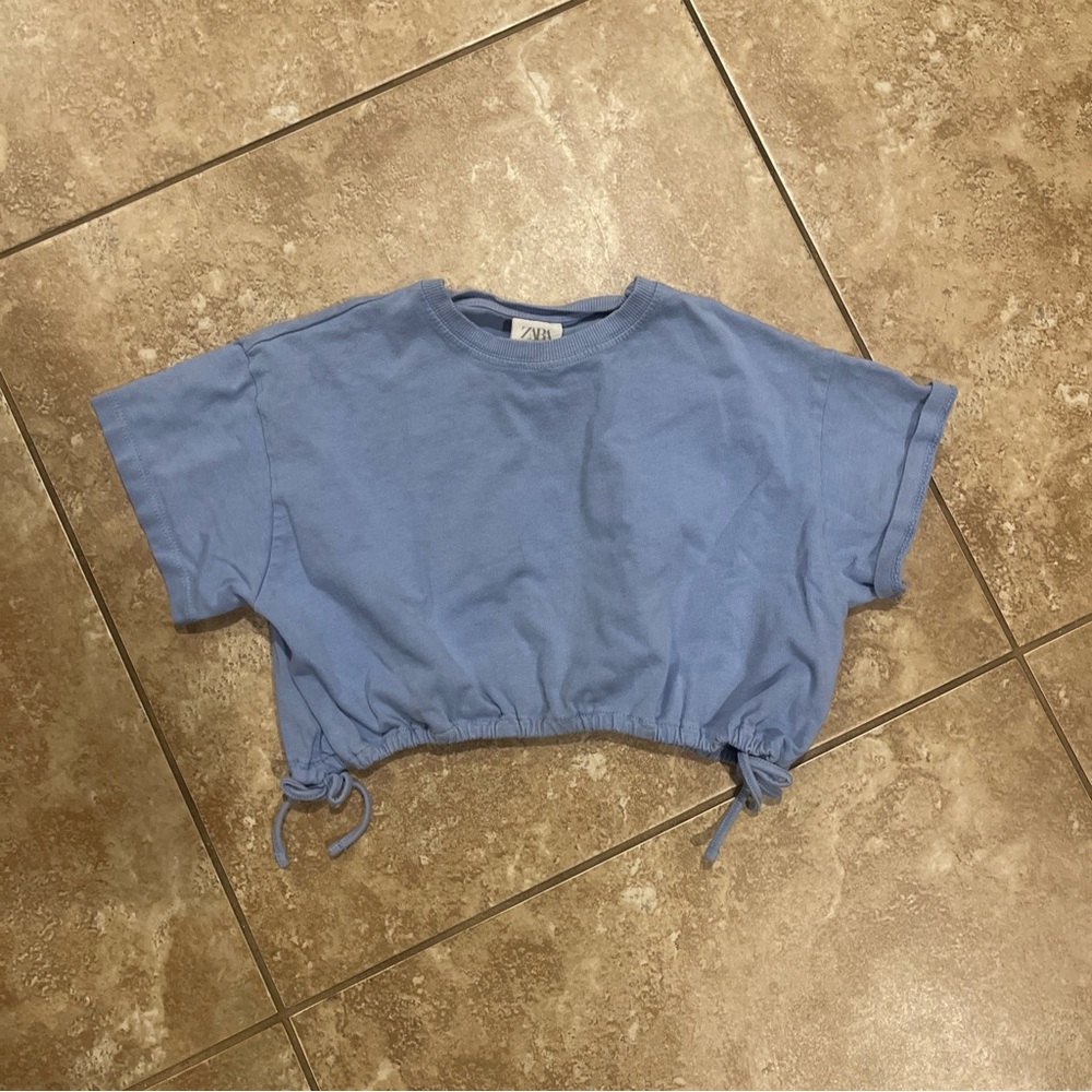 Zara Baby Blue Girl’s Short Sleeves Elastic Band Drawstring Waist T-Shirt Size 9